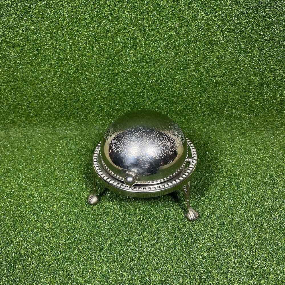 Vintage Silver Plated Butter Dish Caviar Bowl Roll Top Serving Dish England